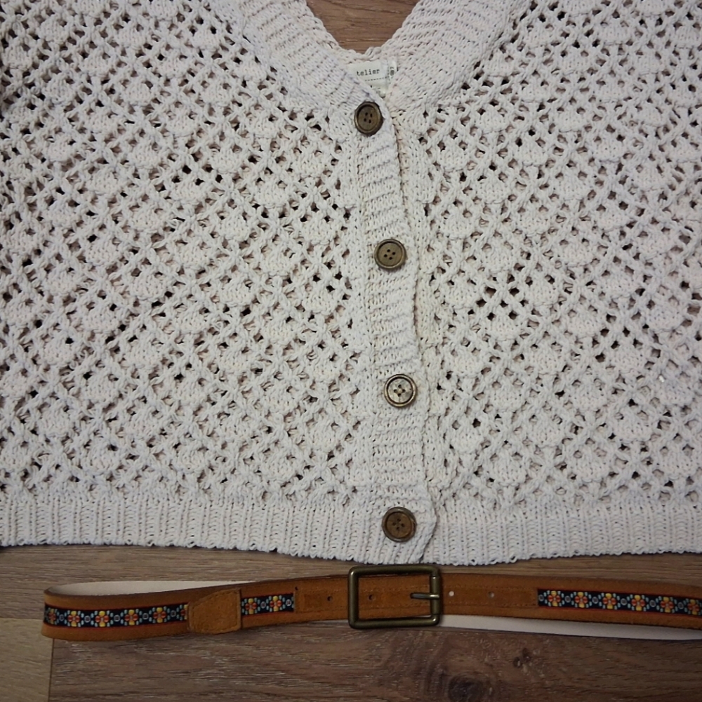 Artelier Cream Open-Knit Cardigan, Size Medium - Picture 6 of 8